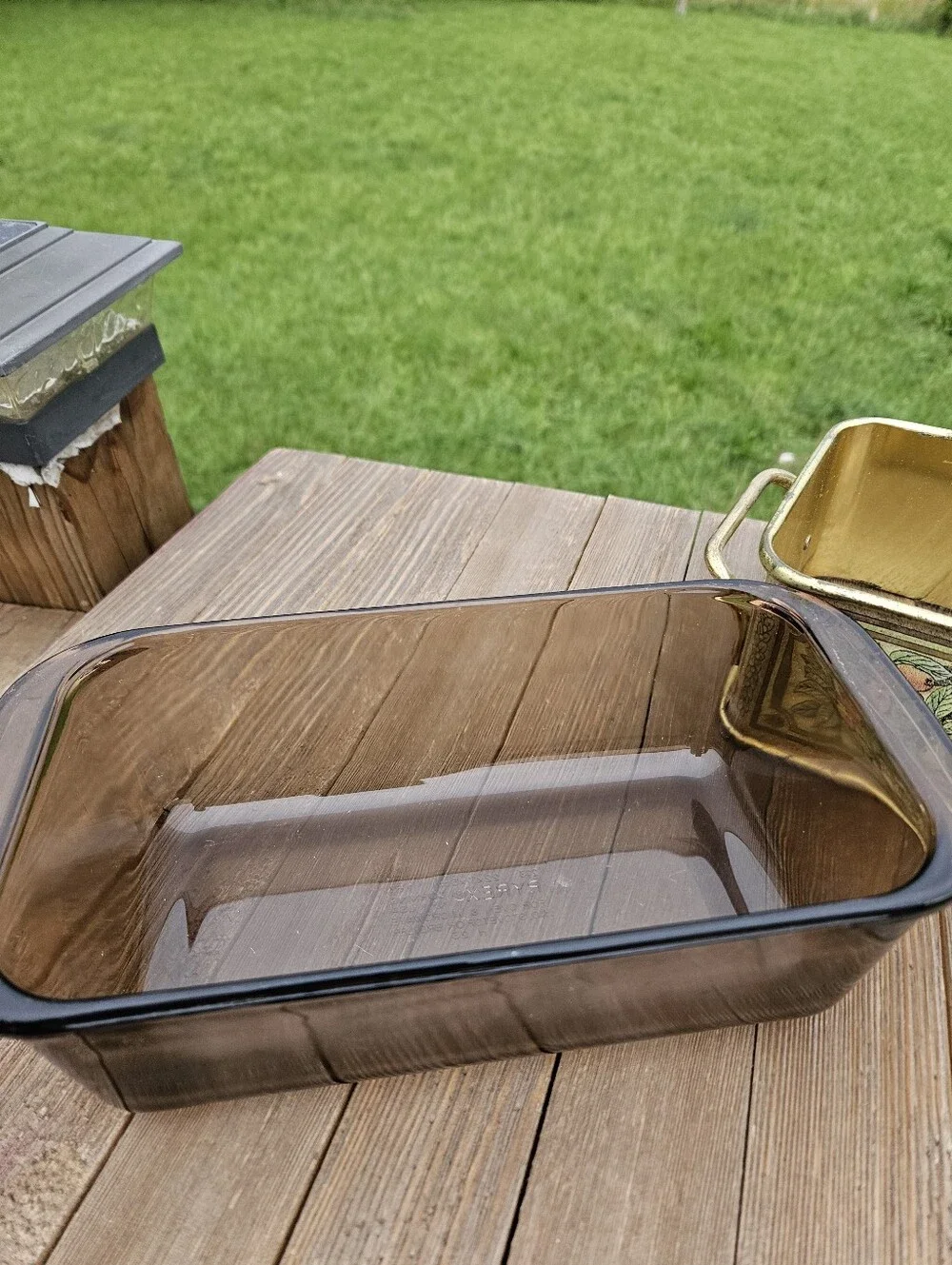 Pyrex Brown Glazed Loaf Pan with Fruit Motif